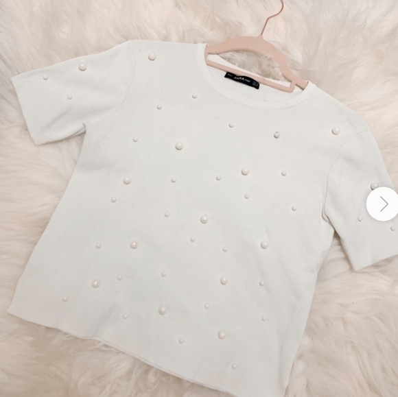 2/$45 Knit faux pearl studded short sleeve top - Picture 1 of 10